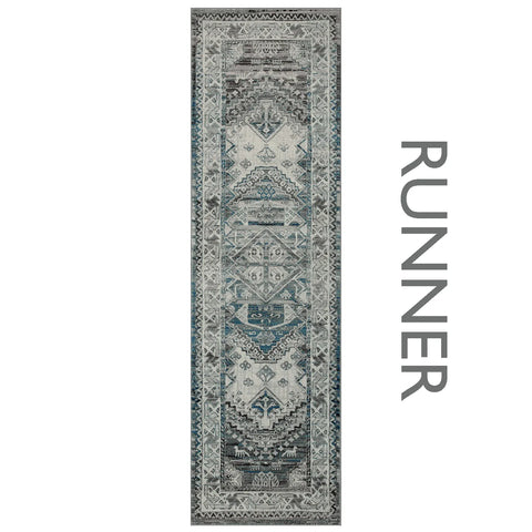 Kendra 2603H Grey and Blue Traditional Runner Rug
