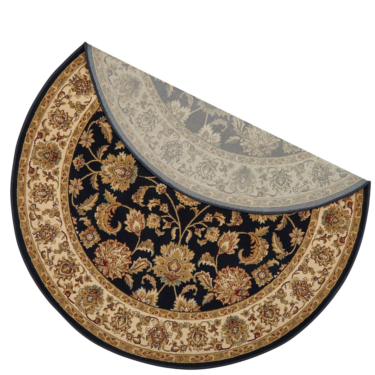 Kendra 3330B Navy Blue/Cream Round Traditional Rug - Back 