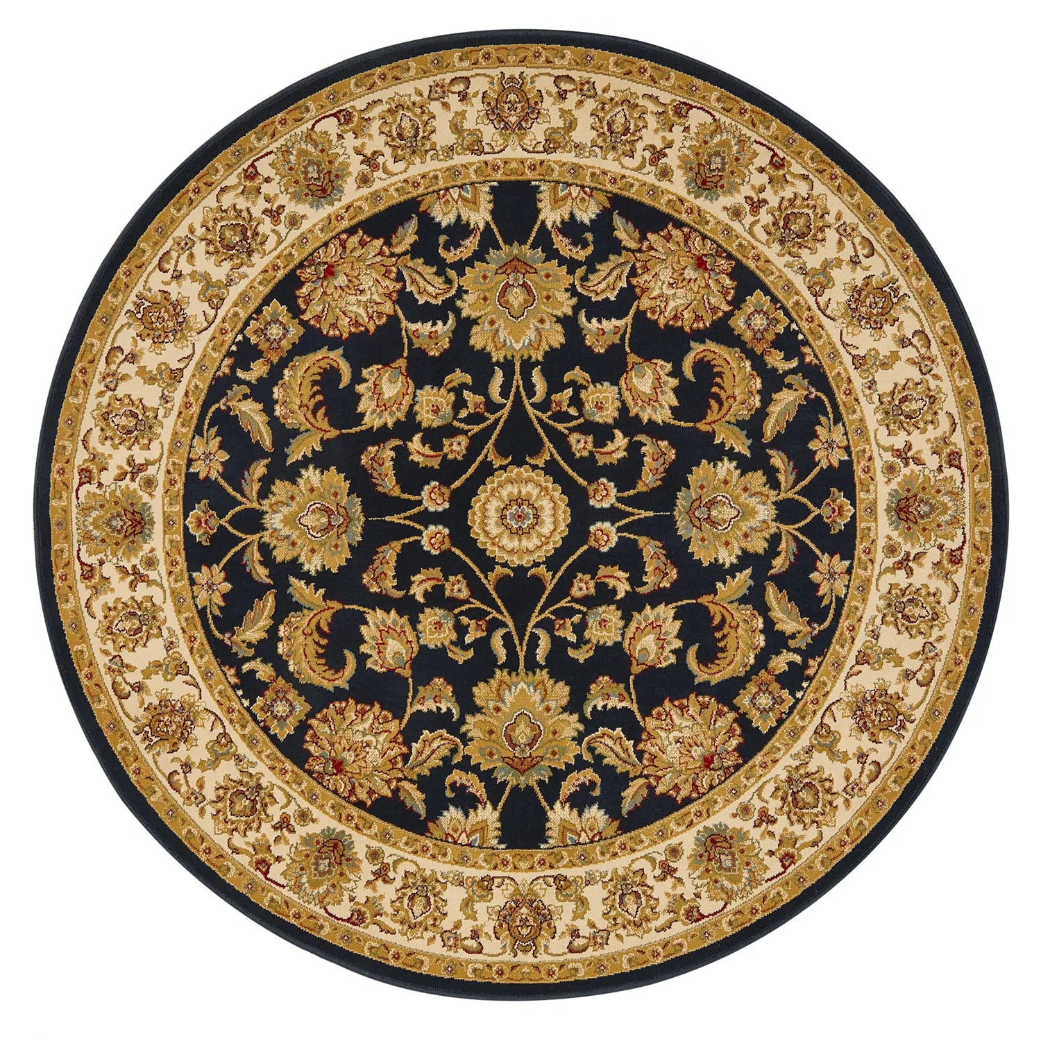 Kendra 3330B Navy Blue/Cream Round Traditional Rug