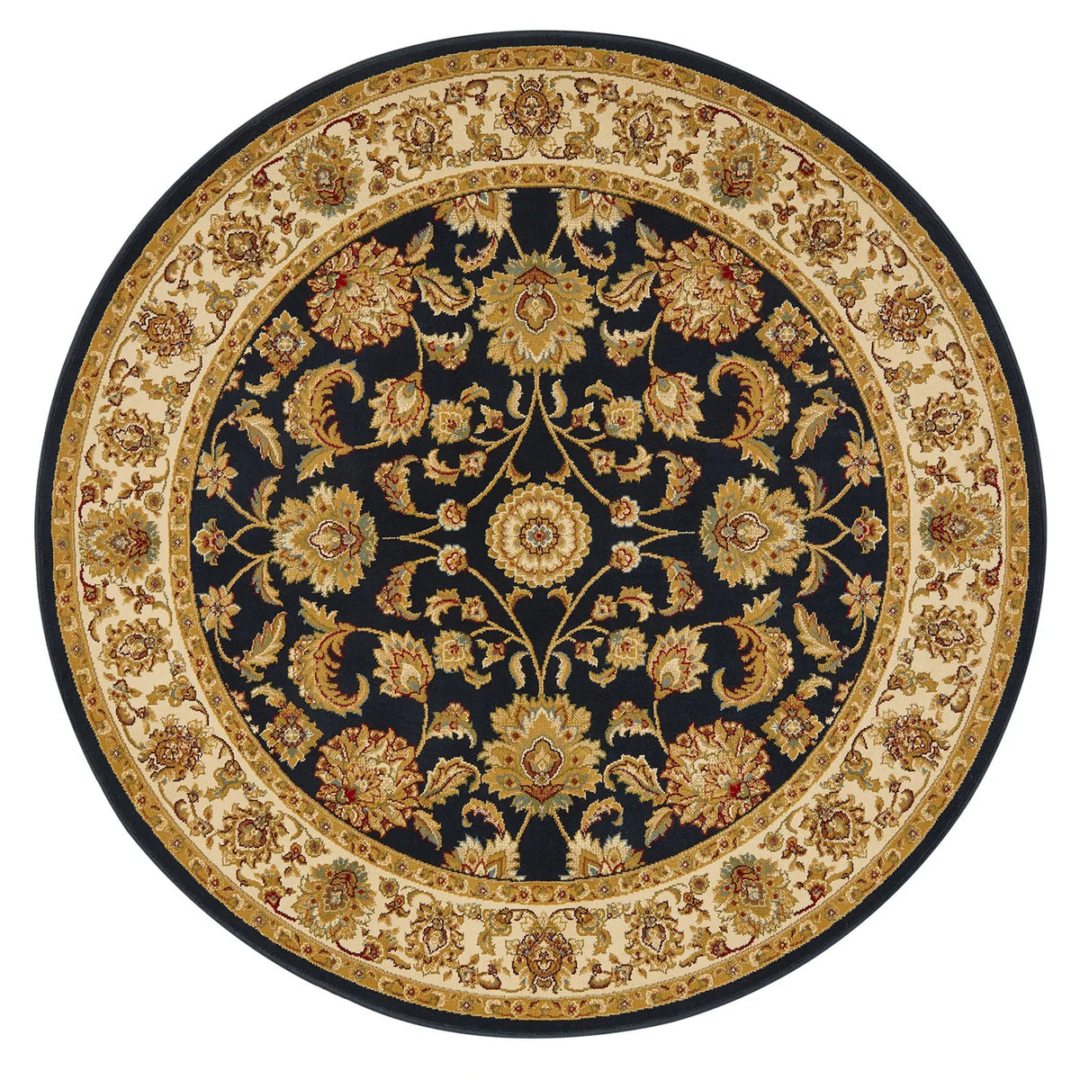 Kendra 3330B Navy Blue/Cream Round Traditional Rug