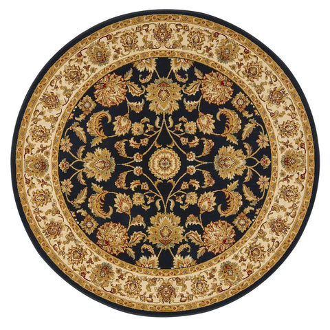 Kendra 3330B Navy Blue/Cream Round Traditional Rug