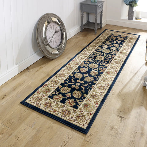 Kendra 3330B Navy Blue/Cream Traditional Runner Rug - Lifestyle