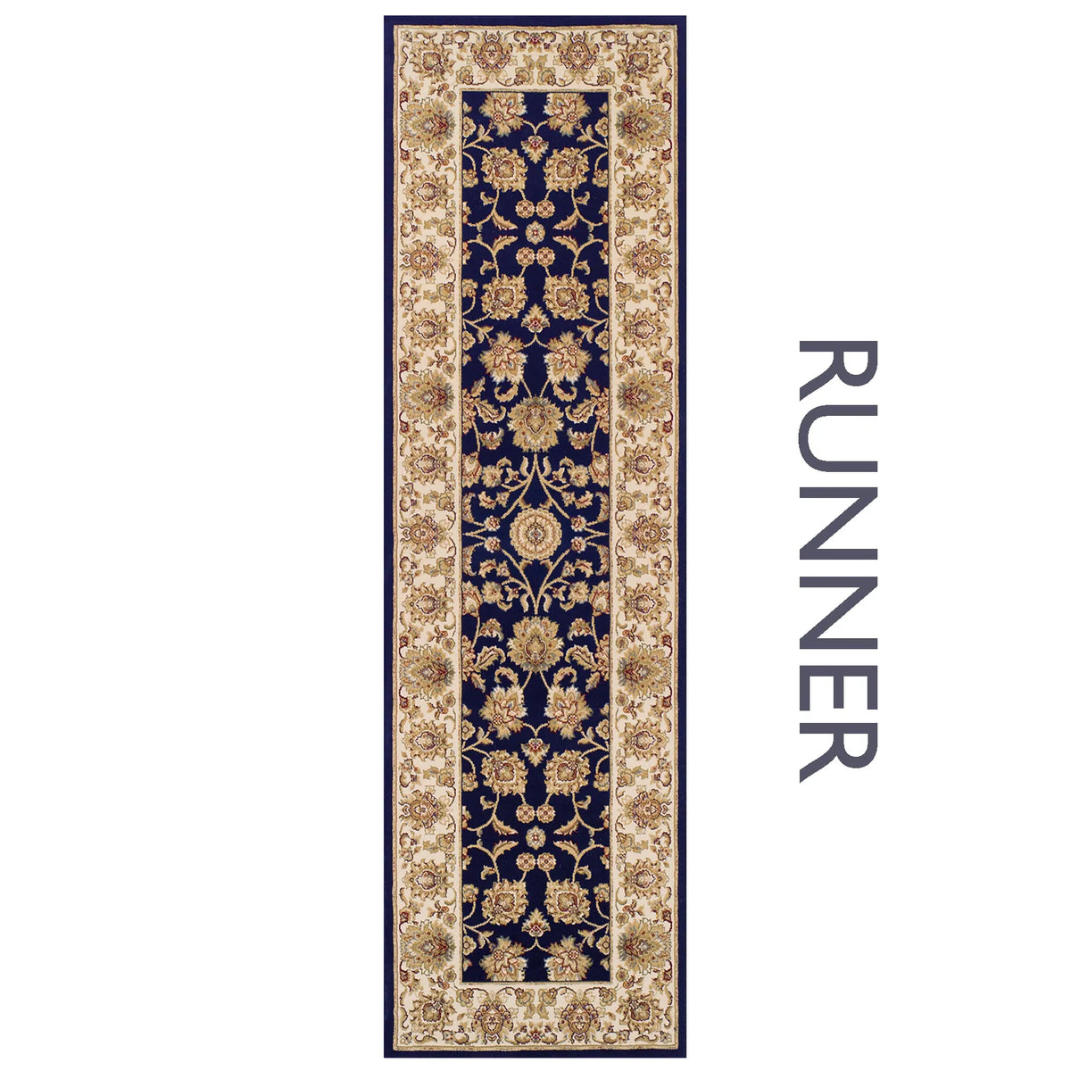 Kendra 3330B Navy Blue/Cream Traditional Runner Rug