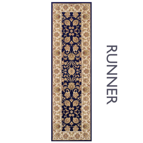 Kendra 3330B Navy Blue/Cream Traditional Runner Rug