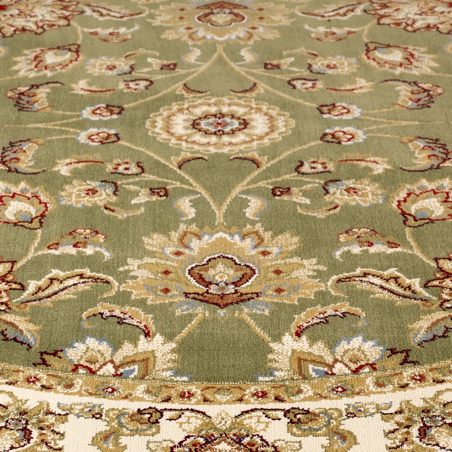 Kendra 3330G Green and Cream Traditional Round Rug - Pendle Village Furniture