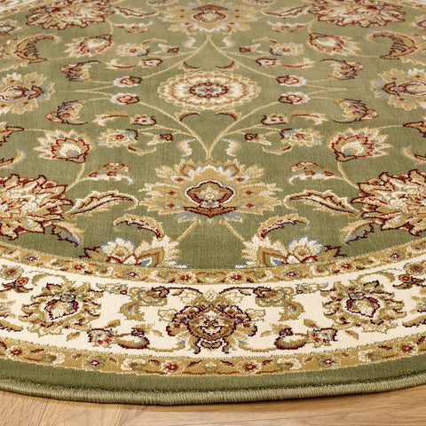 Kendra 3330G Green and Cream Traditional Round Rug - Pendle Village Furniture