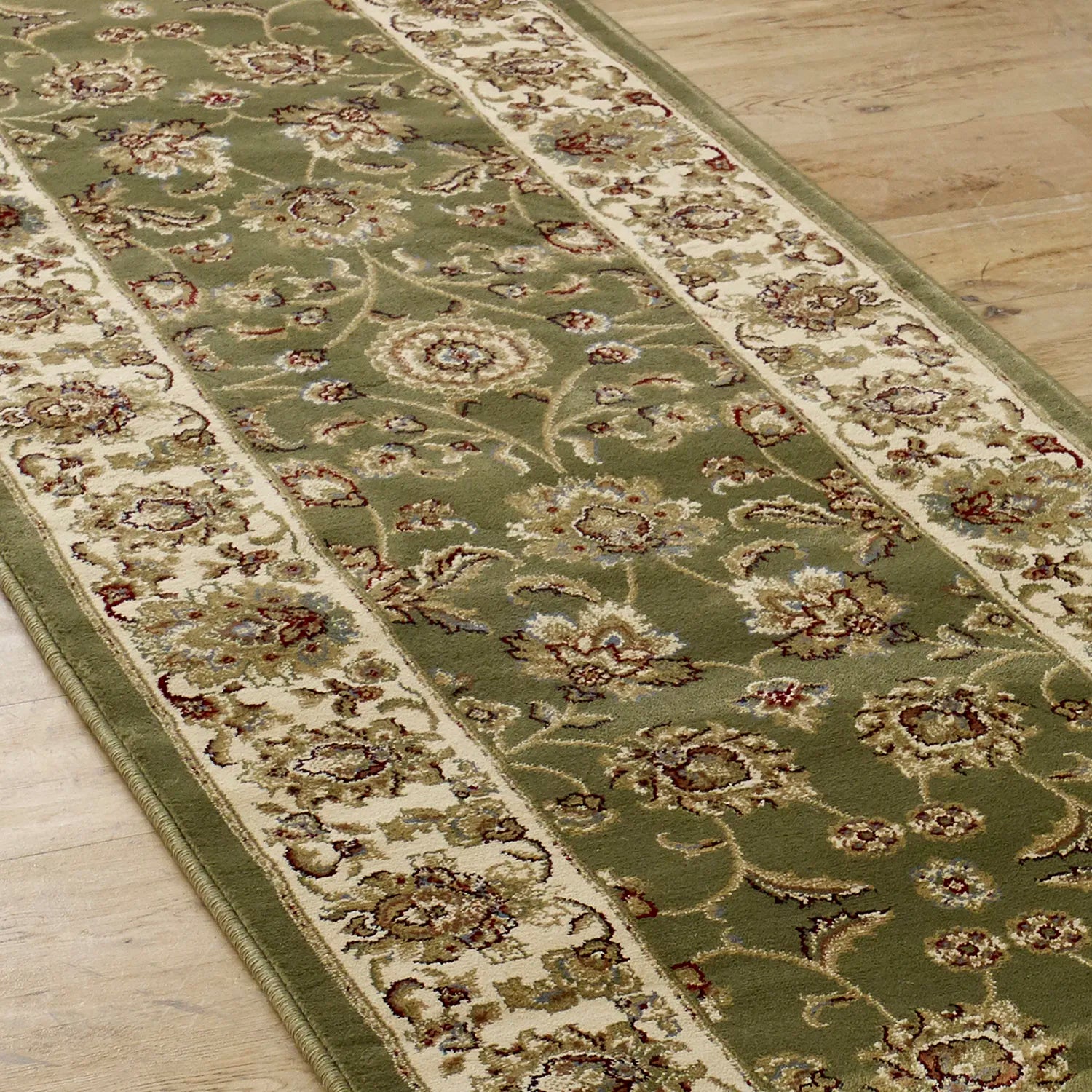 Kendra 3330G Green and Cream Traditional Runner Rug - Pendle Village Furniture