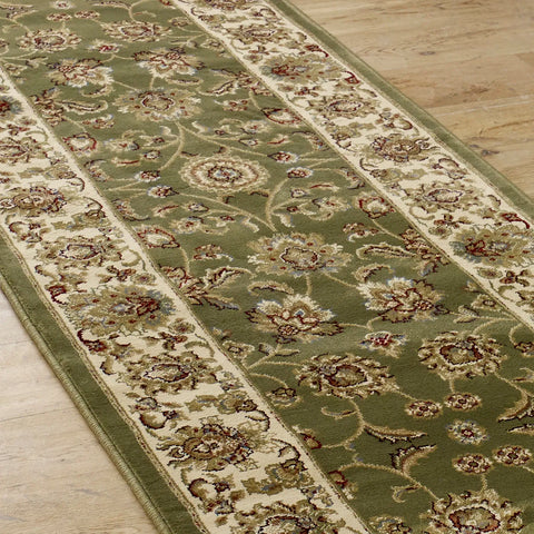Kendra 3330G Green and Cream Traditional Runner Rug - Pendle Village Furniture