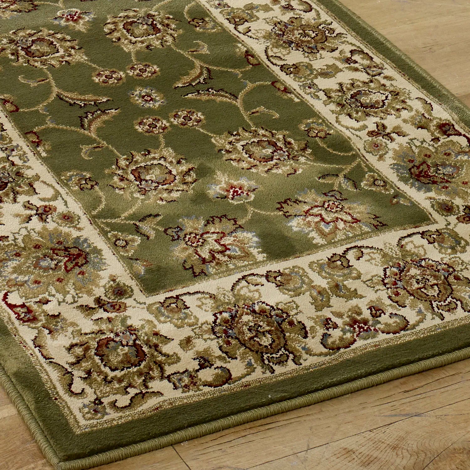 Kendra 3330G Green and Cream Traditional Runner Rug - Pendle Village Furniture