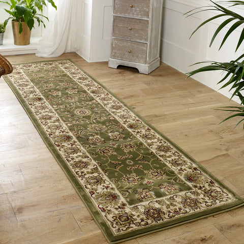 Kendra 3330G Green and Cream Traditional Runner Rug - Pendle Village Furniture