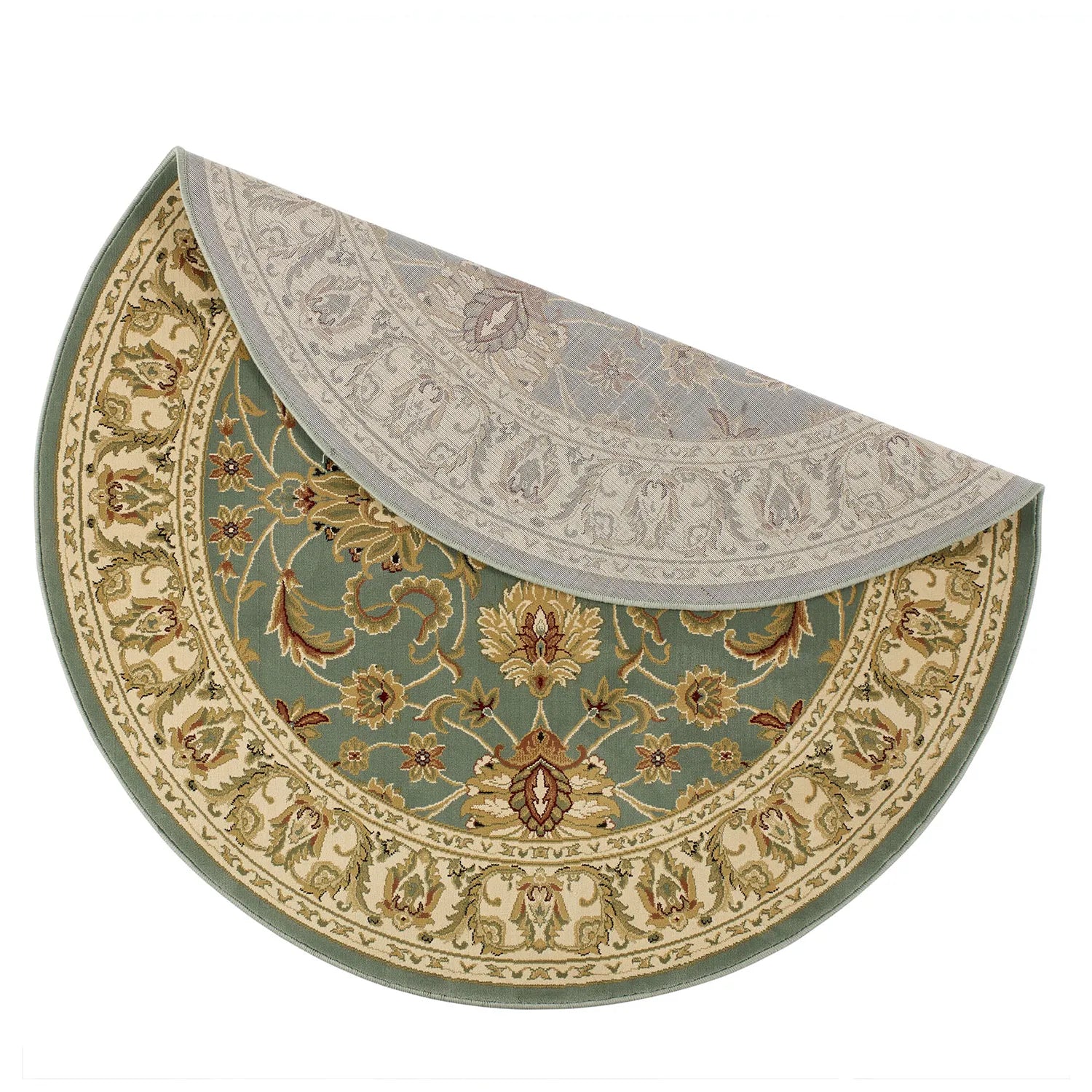 Kendra 45L Green and Cream Round Traditional Rug - Pendle Village Furniture
