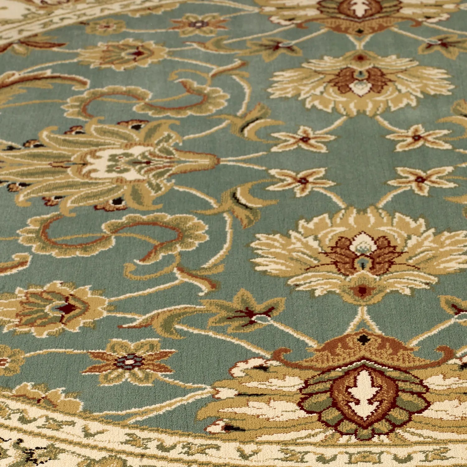 Kendra 45L Green and Cream Round Traditional Rug - Pendle Village Furniture