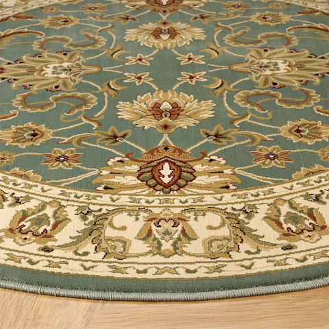 Kendra 45L Green and Cream Round Traditional Rug - Pendle Village Furniture