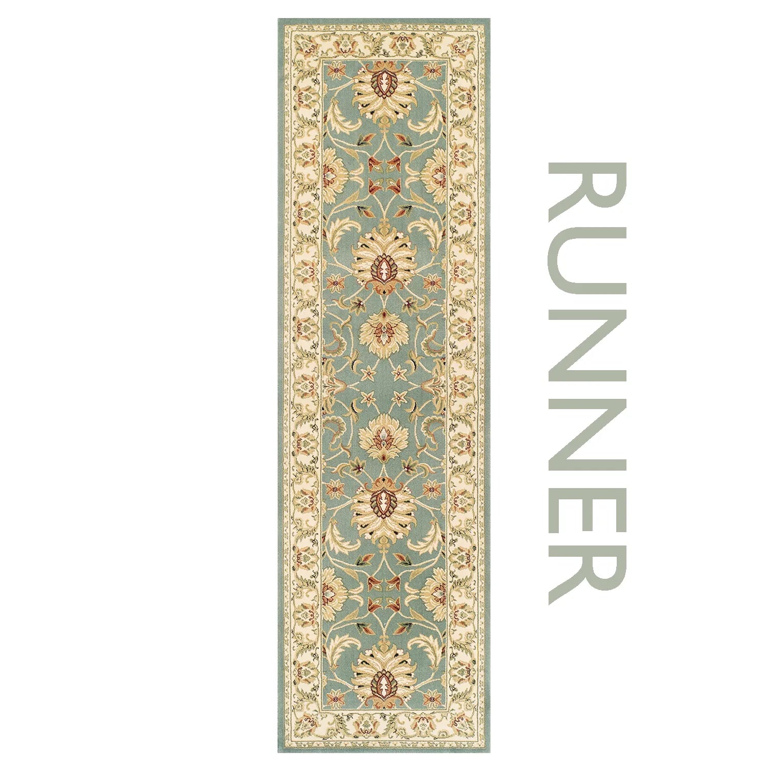 Kendra 45L Green and Cream Runner Traditional Rug - Pendle Village Furniture