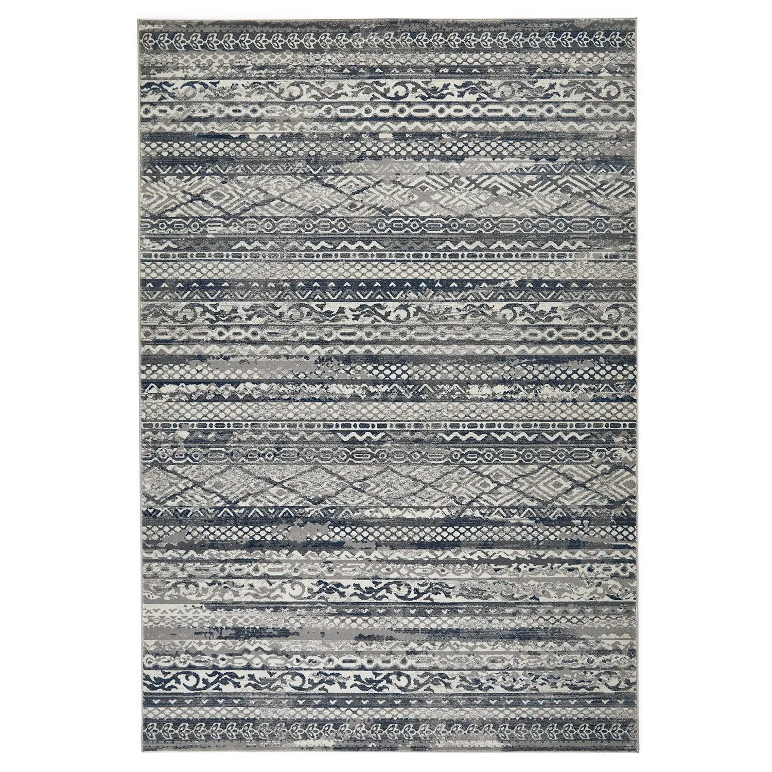 Kendra 7153H Grey Aztec Stripe Rug - Pendle Village Furniture