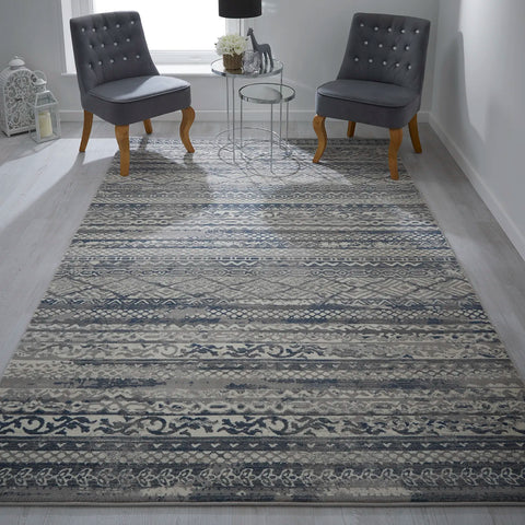 Kendra 7153H Grey Aztec Stripe Rug - Pendle Village Furniture
