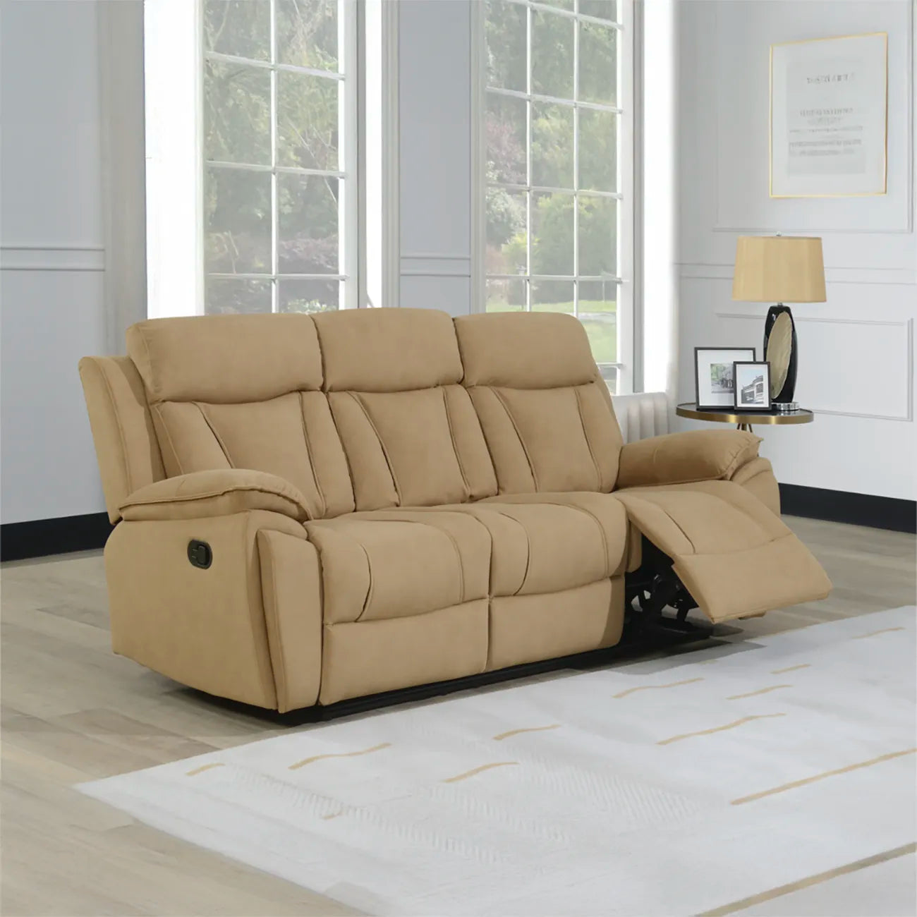 Kensington Fabric Manual Recliner Sofa suite Available in 3 Seater in Sand Colour