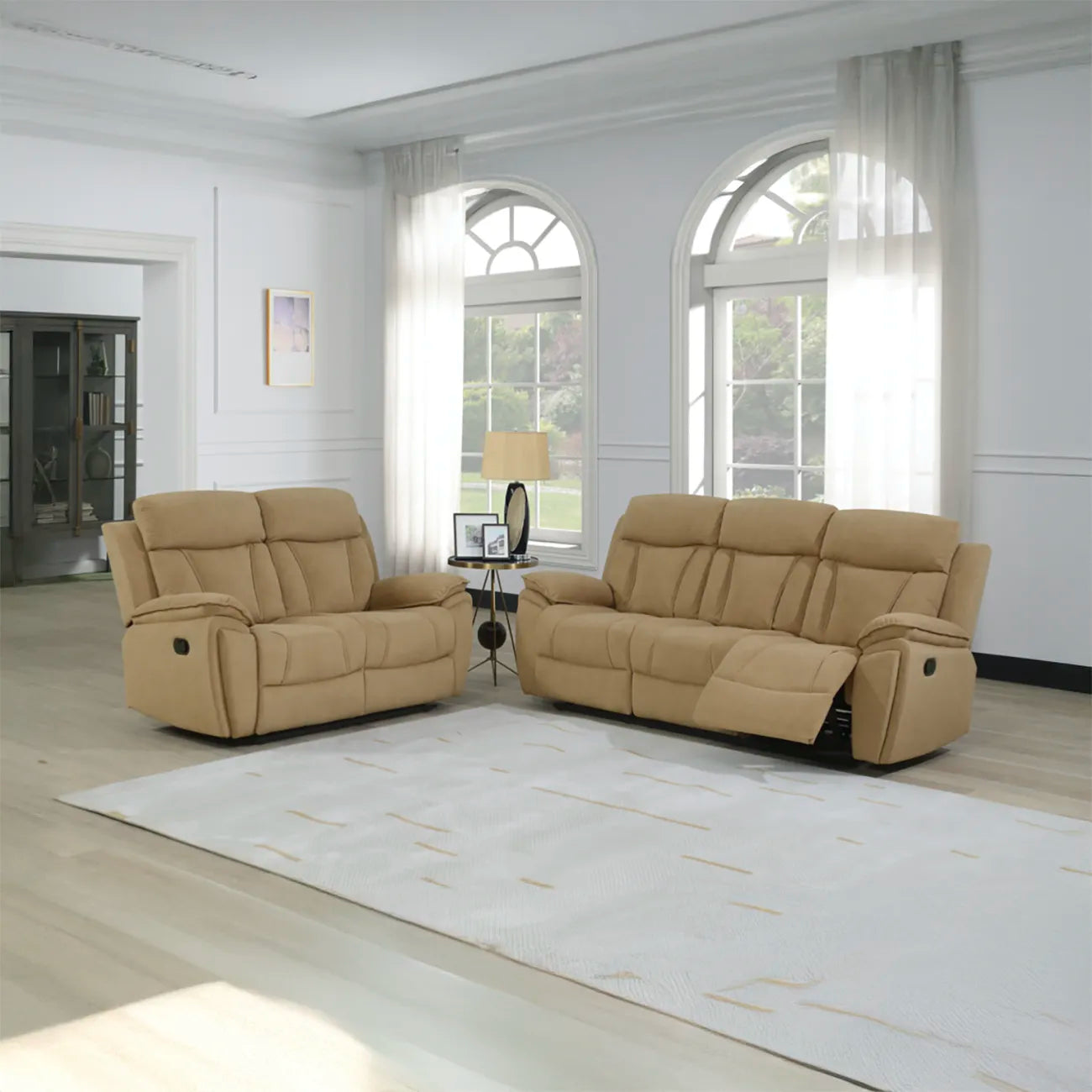 Kensington Fabric Manual Recliner Sofa suite Available in 3 Seater + 2 Seater Set in Sand Colour
