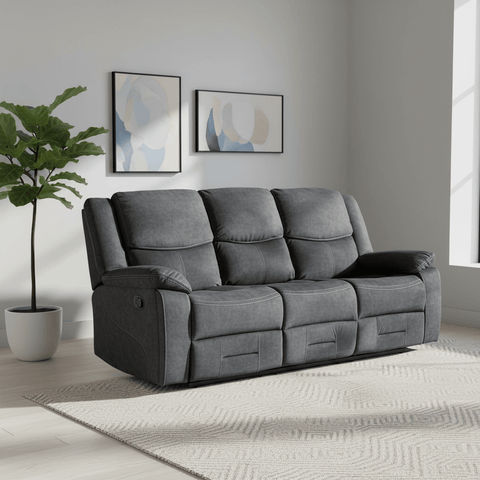 Kent 3 Seater Manual Recliner Sofa in Charcoal