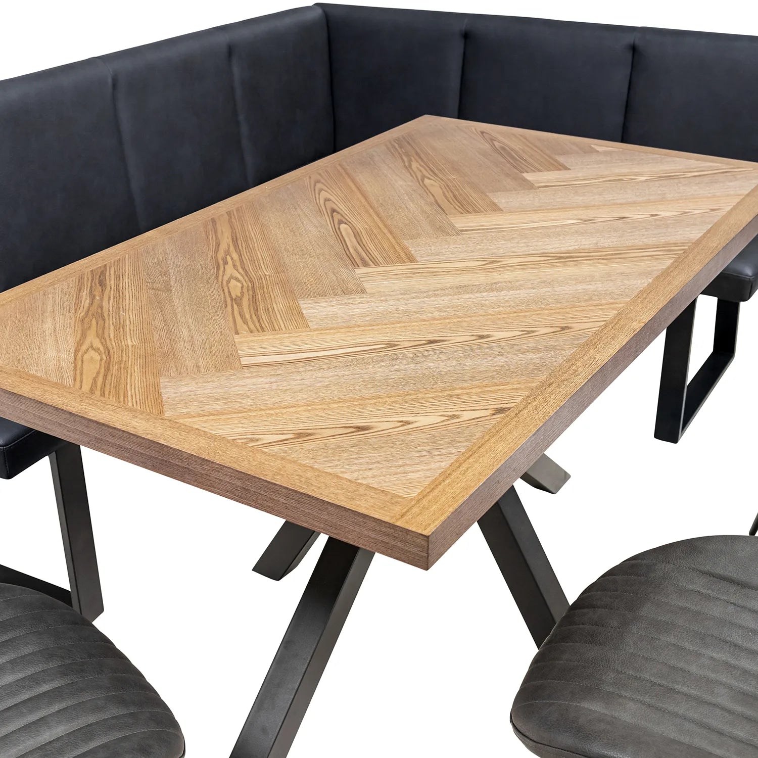 Knutsford Ash Veneer Dining Table with Westley Corner Bench and Manuelle Chairs - Pendle Village Furniture