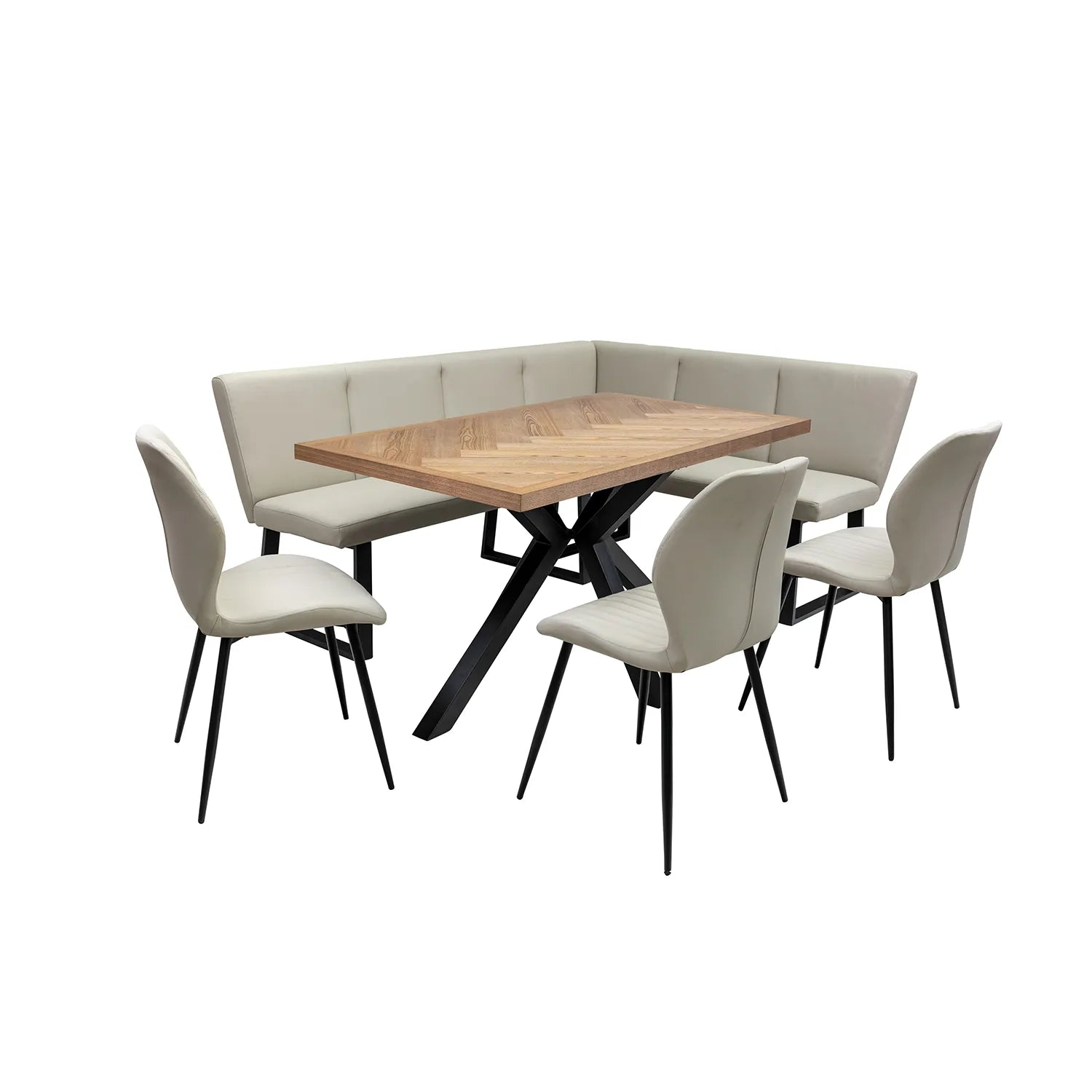 Knutsford Ash Veneer Dining Table with Westley Corner Bench and Manuelle Chairs - Pendle Village Furniture