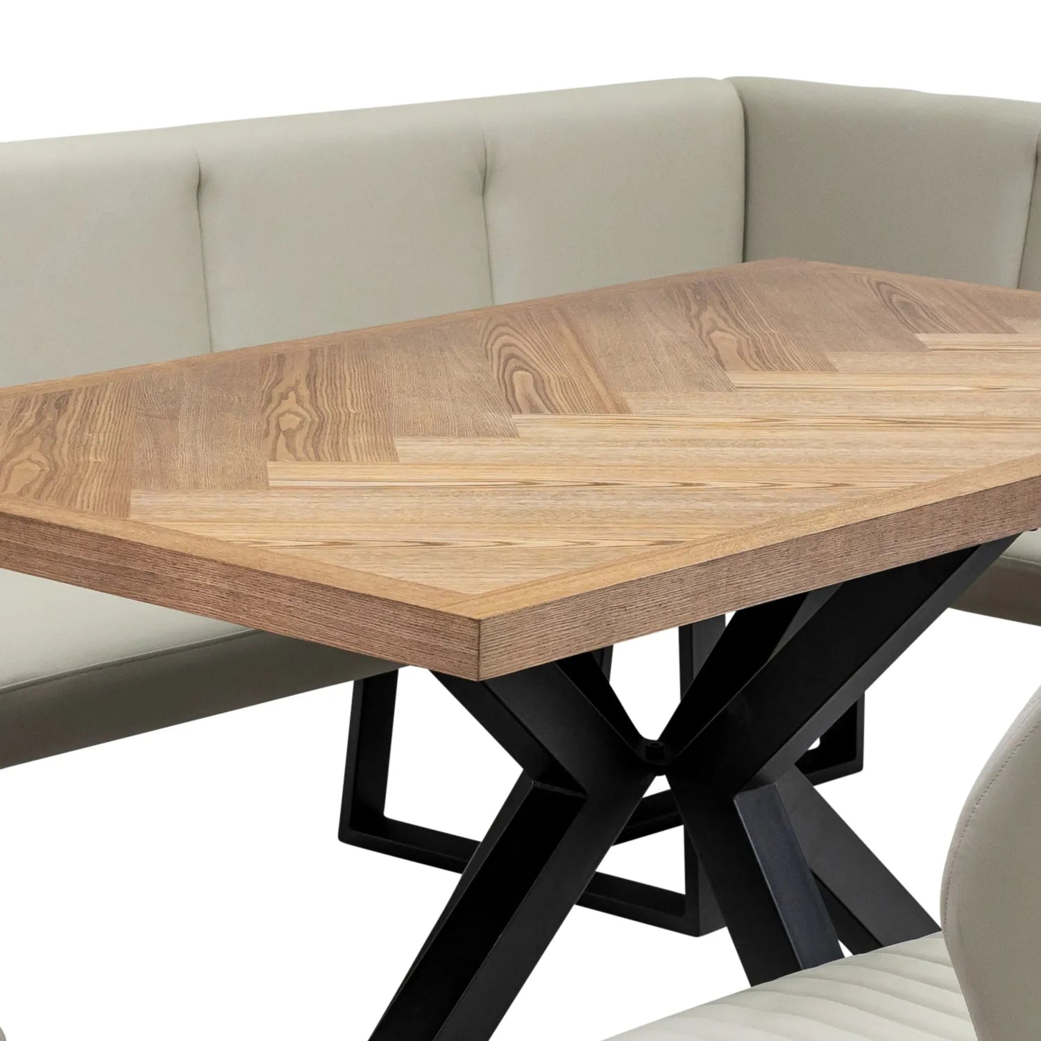 Knutsford Ash Veneer Dining Table with Westley Corner Bench and Manuelle Chairs - Pendle Village Furniture