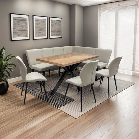 Knutsford Ash Veneer Dining Table with Westley Corner Bench and Manuelle Chairs - Pendle Village Furniture