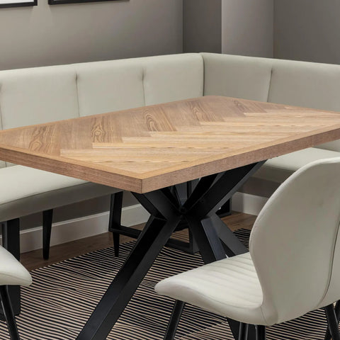 Knutsford Ash Veneer Dining Table with Westley Corner Bench and Manuelle Chairs - Pendle Village Furniture