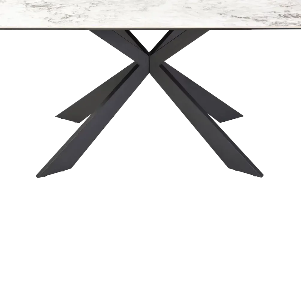 Kos Dining Table, 130cm 4 Seater table, White Ceramic Top in Marble High Gloss Finish, Black Metal Base -  Basse