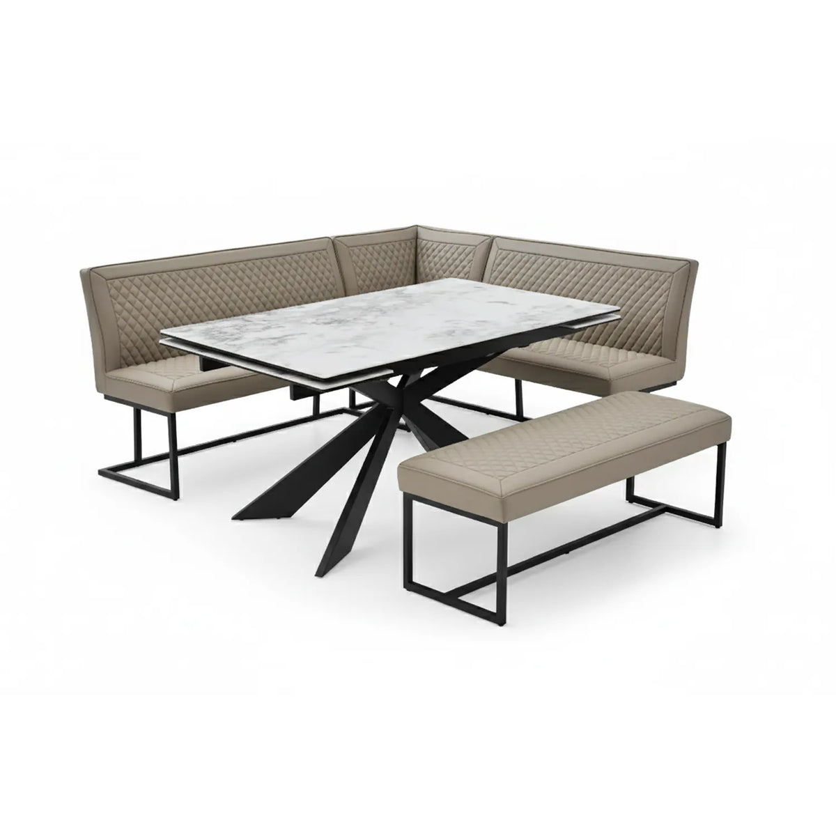 Cosmic Extending Dining Table with Athena Taupe Corner Bench Set