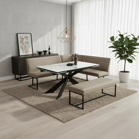 Cosmic Extending Dining Table with Athena Taupe Corner Bench Set