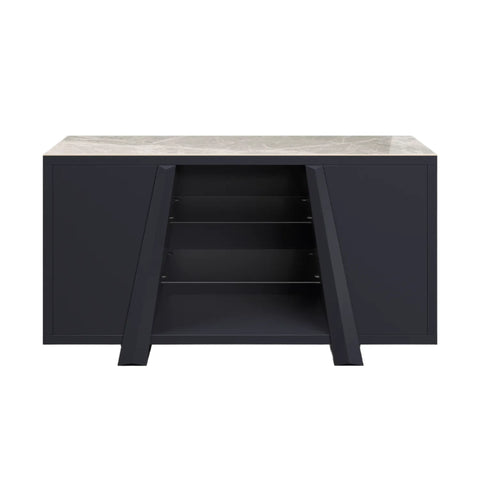 Vortex 2 Door Large Sideboard with Gloss Light Grey Ceramic Top - Pendle Village Furniture