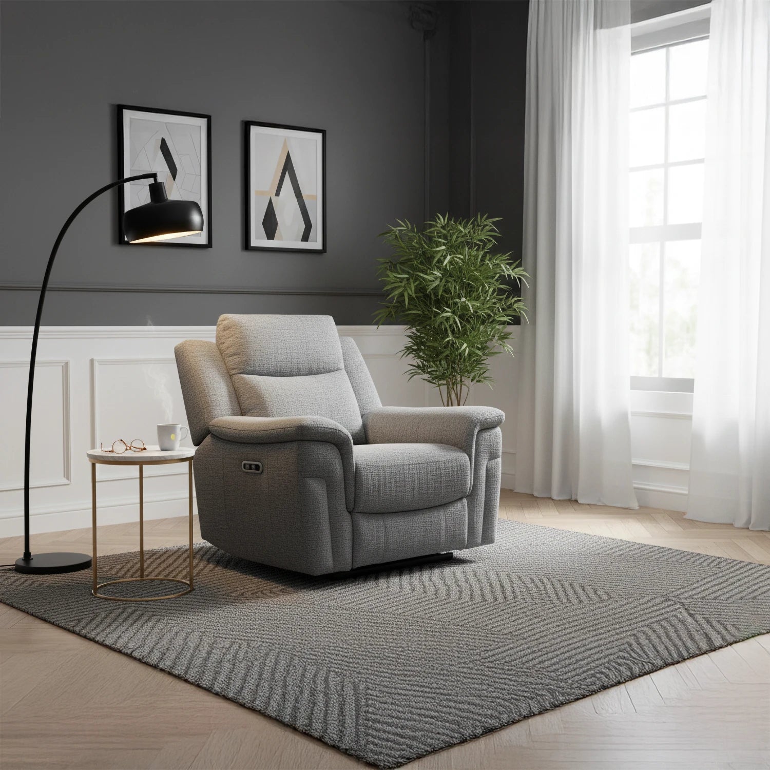 Raven Grey Textured Fabric Power Recliner Armchair - Pendle Village Furniture