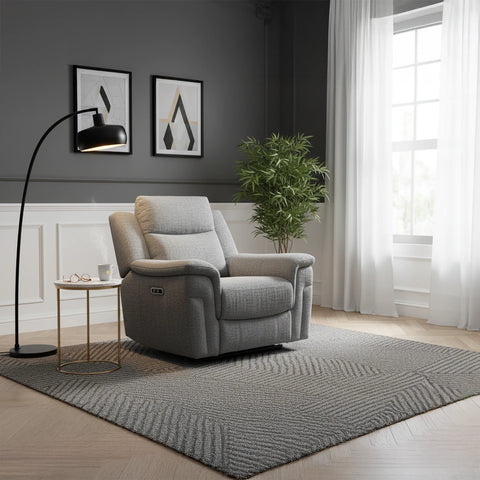 Raven Grey Textured Fabric Power Recliner Armchair - Pendle Village Furniture