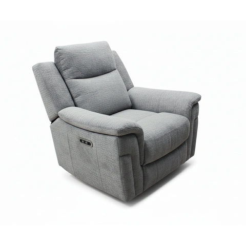 Raven Grey Textured Fabric Power Recliner Armchair - Pendle Village Furniture