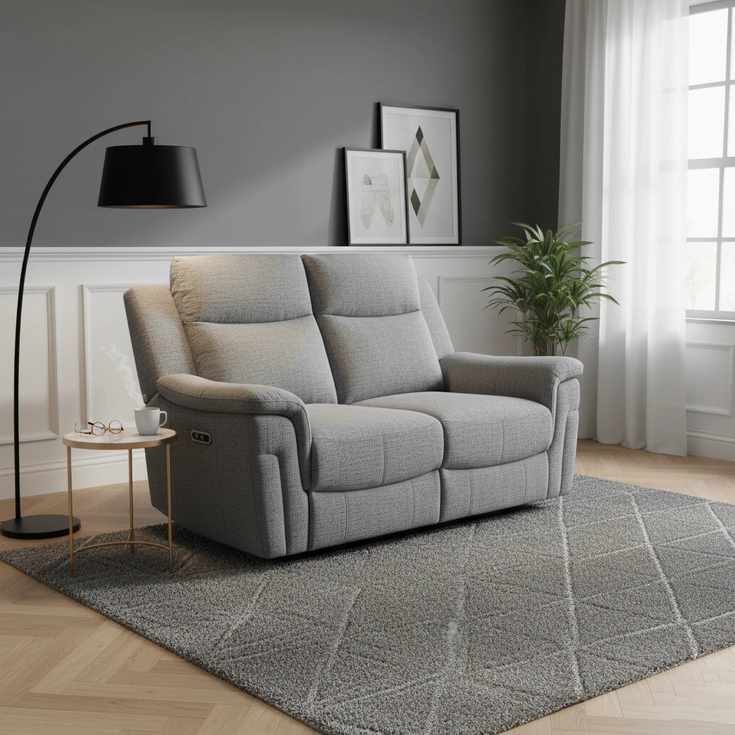 Raven Grey Textured Fabric 2 Seater Power Recliner Sofa - Pendle Village Furniture