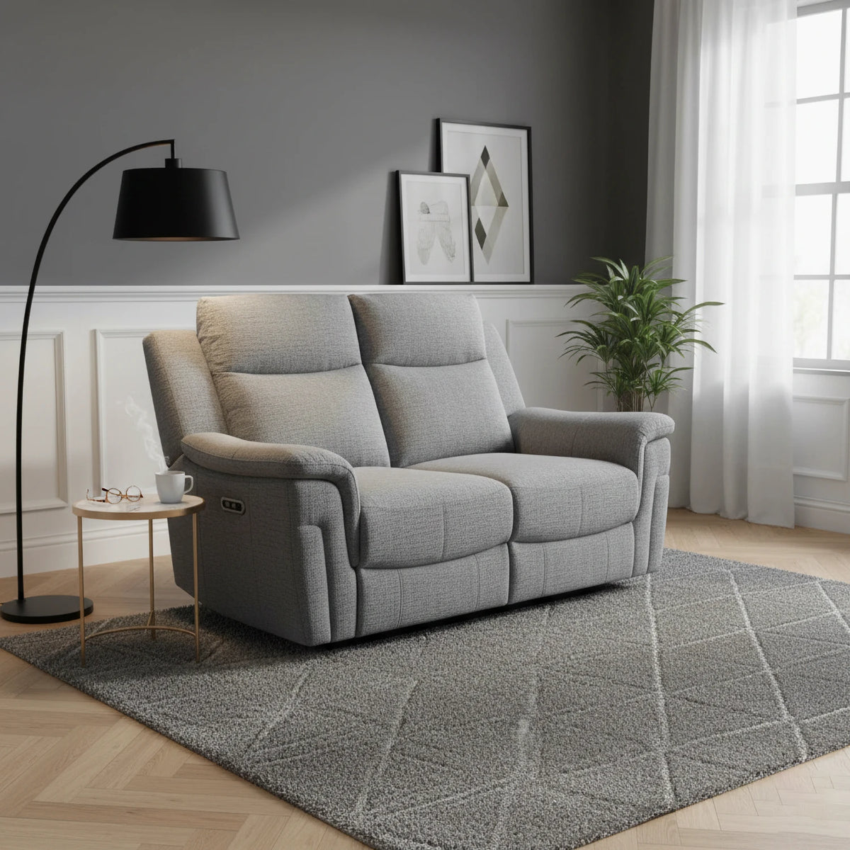 Raven Grey Textured Fabric 2 Seater Power Recliner Sofa - Pendle Village Furniture