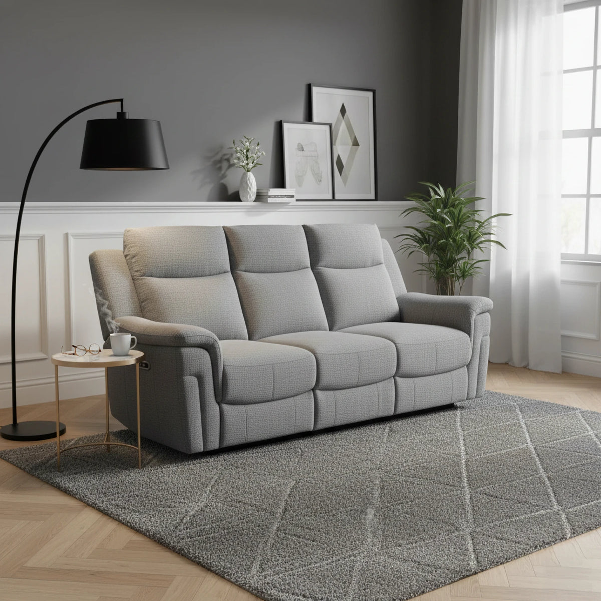 Raven Grey Textured Fabric 3 Seater Power Recliner Sofa - Pendle Village Furniture