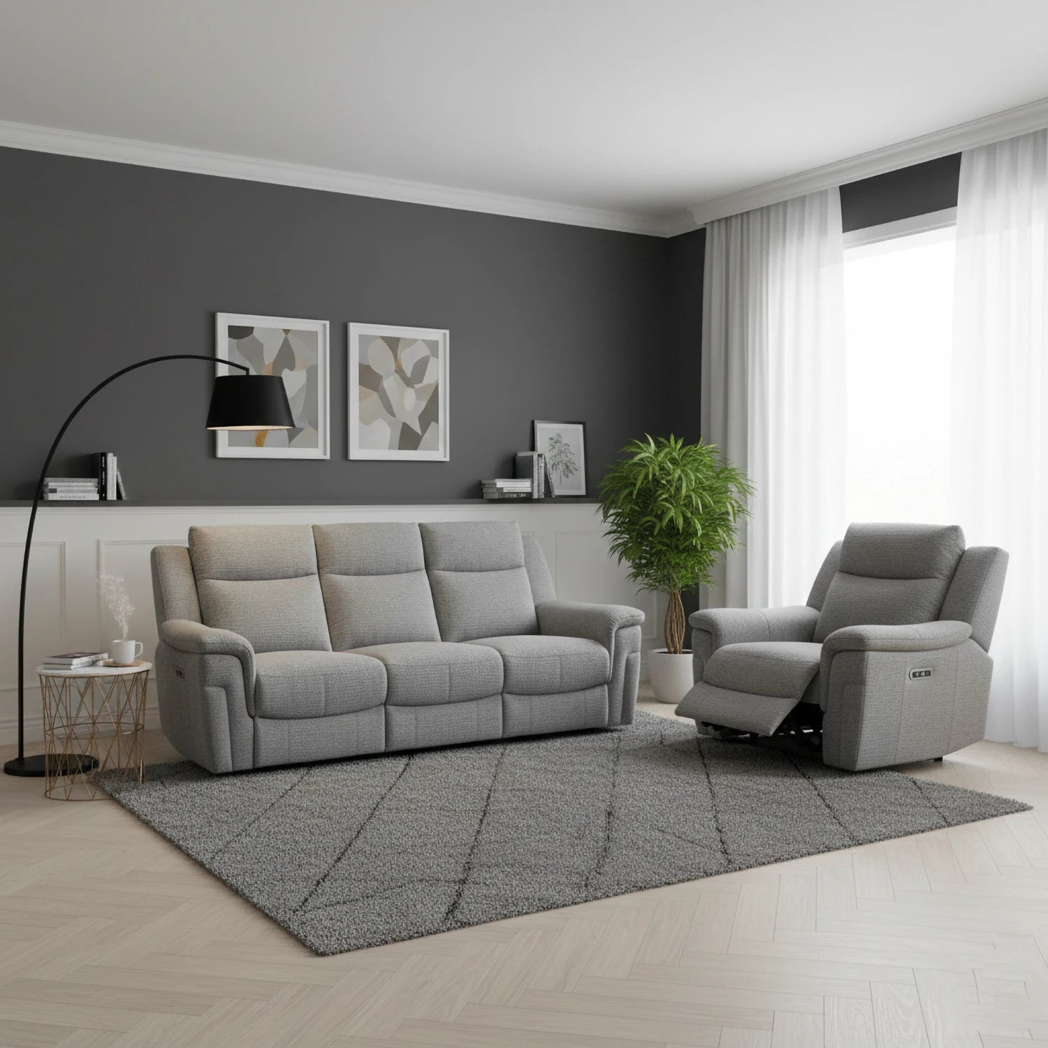 Raven Grey Textured Fabric Power Recliner Armchair - Pendle Village Furniture