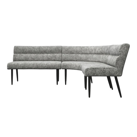 Side view of Avor Grey Fabric Curved Corner Dining Bench