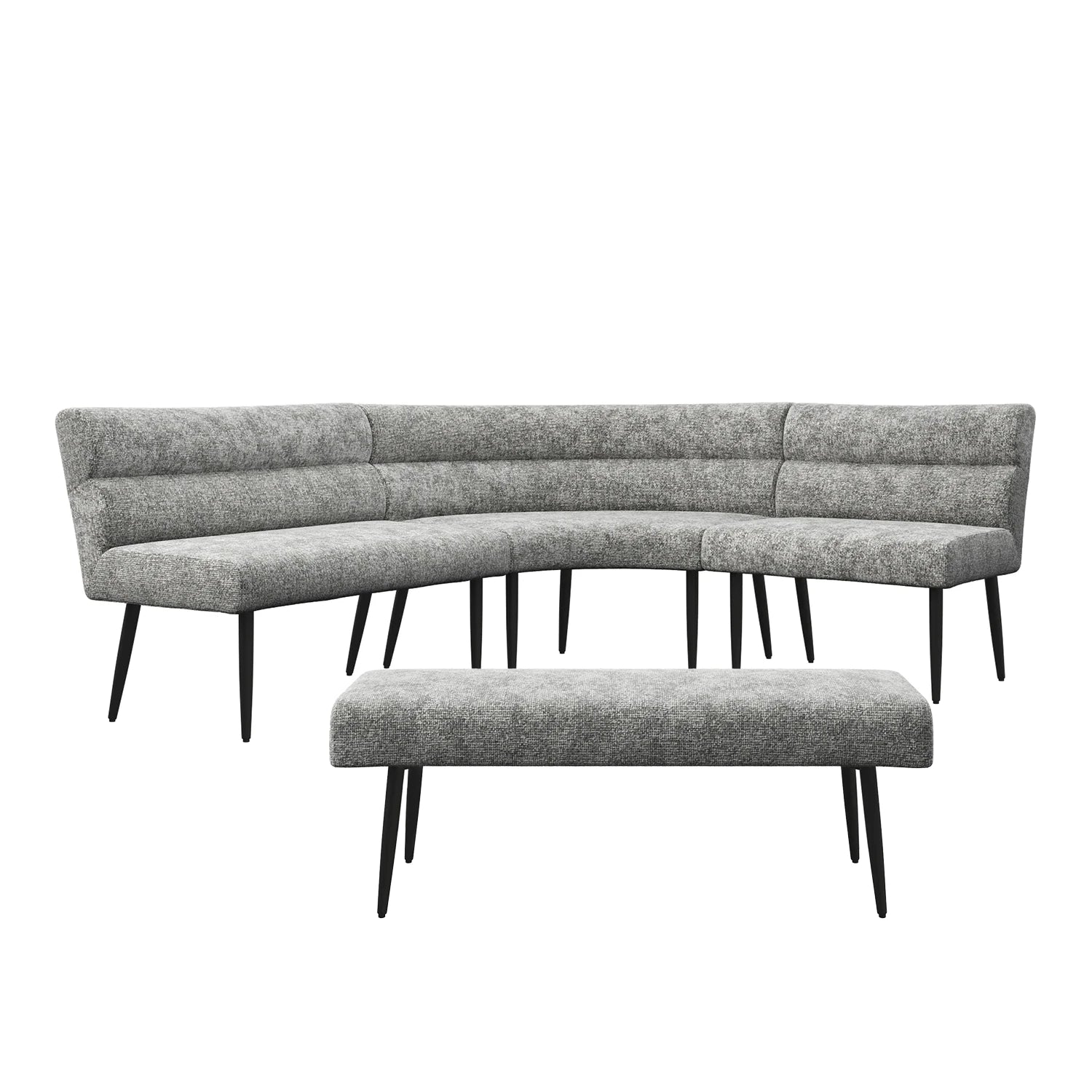 Avor Grey Fabric Curved Corner Dining Bench with matching backless bench 