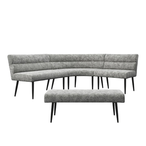 Avor Grey Fabric Curved Corner Dining Bench with matching backless bench 