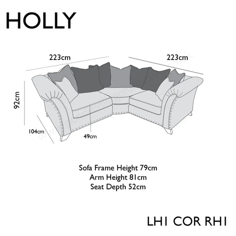 Holly Fabric Pillow Back Corner Sofa With Studs - 1C1