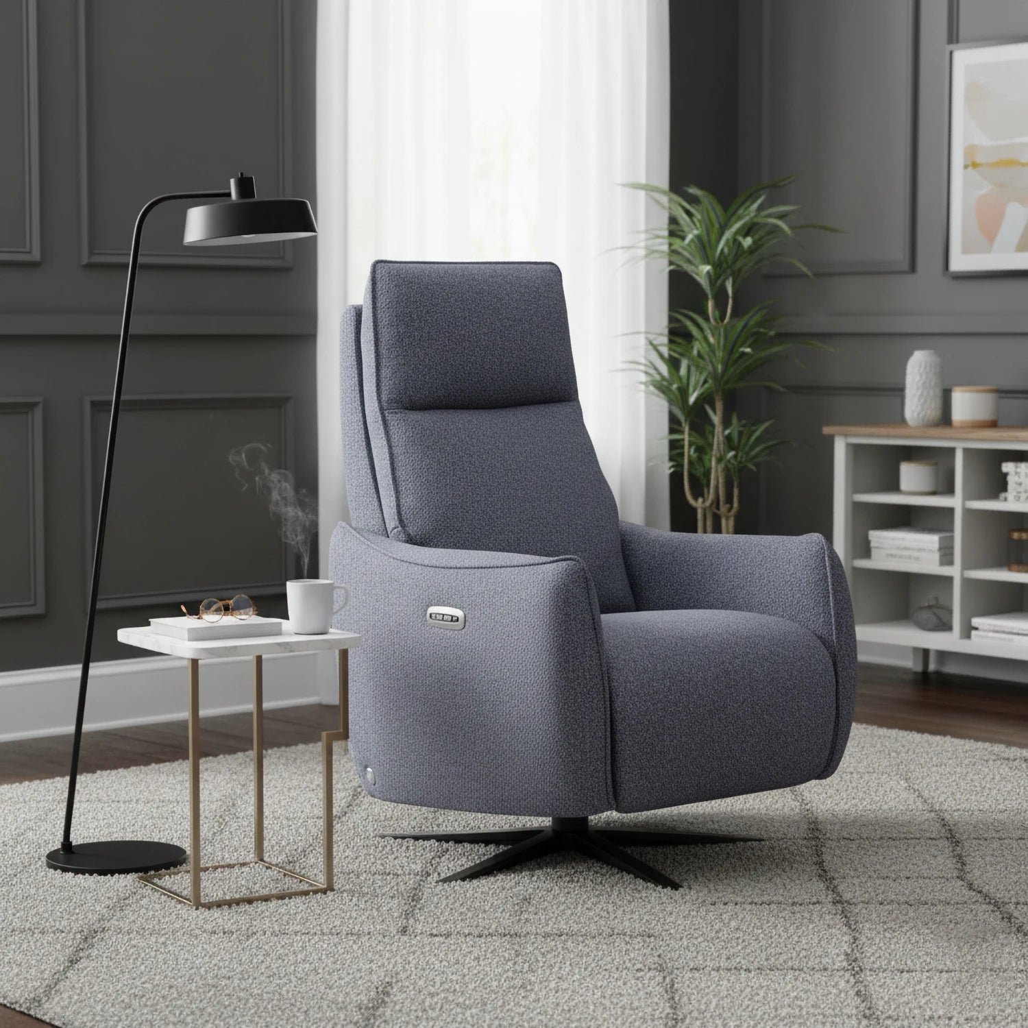 Libra Antracite Fabric Power Swivel Recliner Chair - Pendle Village Furniture