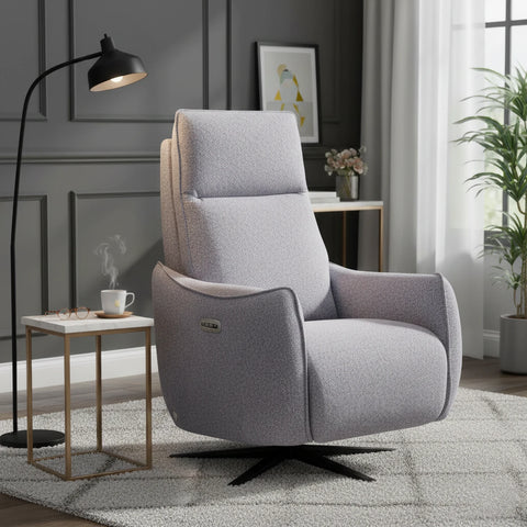 Libra Grey Fabric Power Swivel Recliner Chair - Pendle Village Furniture