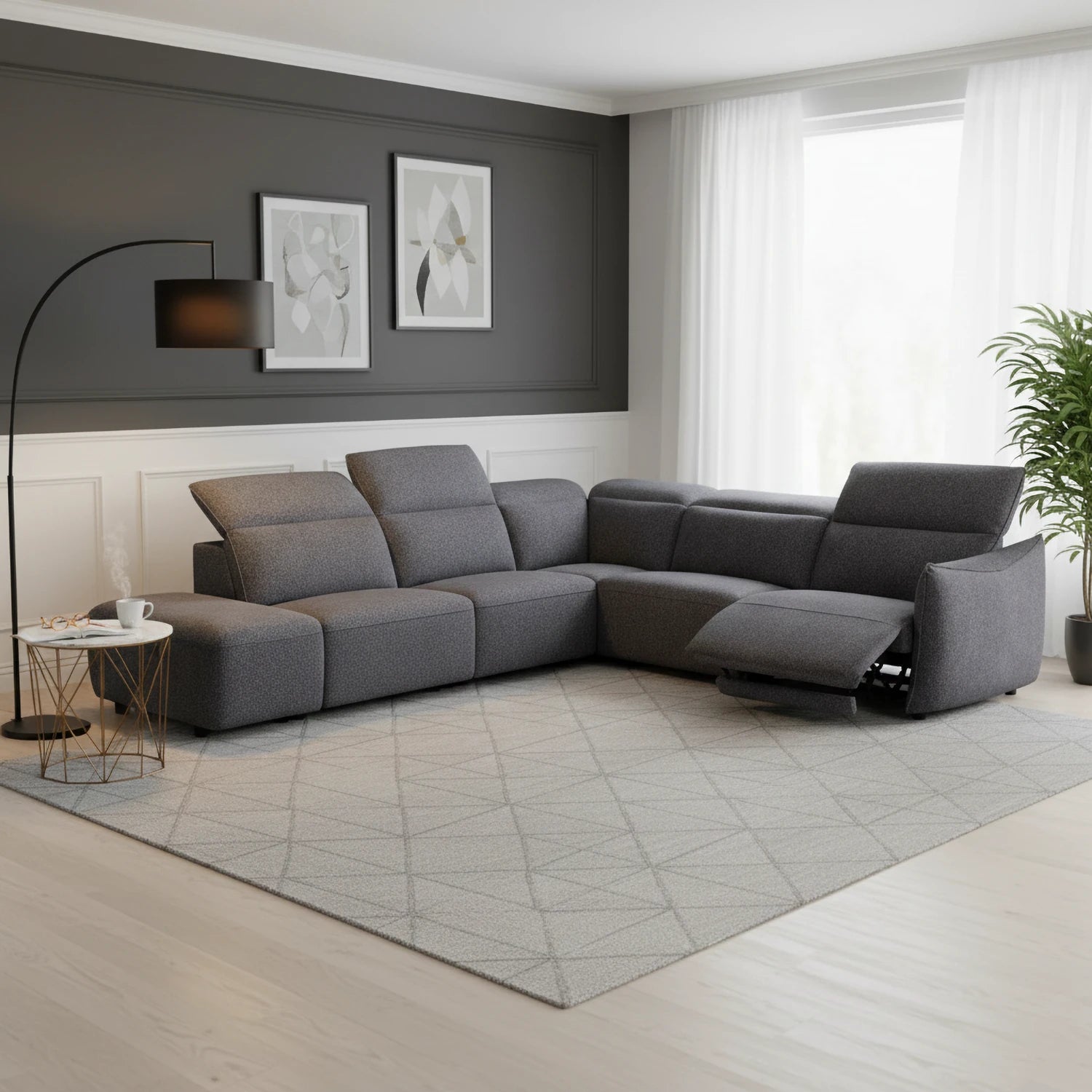 Libra Antracite Fabric Power Recliner Corner Chaise Sofa with Adjustable Headrests - Pendle Village Furniture