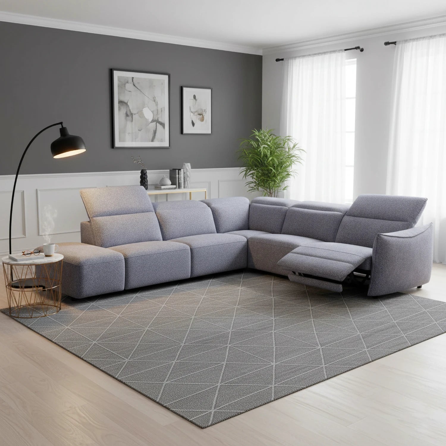 Libra Grey Fabric Power Recliner Corner Chaise Sofa with Adjustable Headrests - Pendle Village Furniture