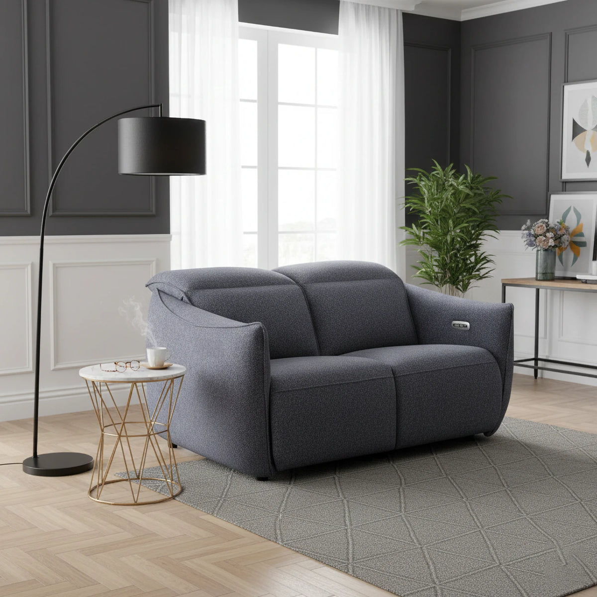 Libra Antracite Fabric Power Recliner 2 Seater Sofa with Adjustable Headrests - Pendle Village Furniture