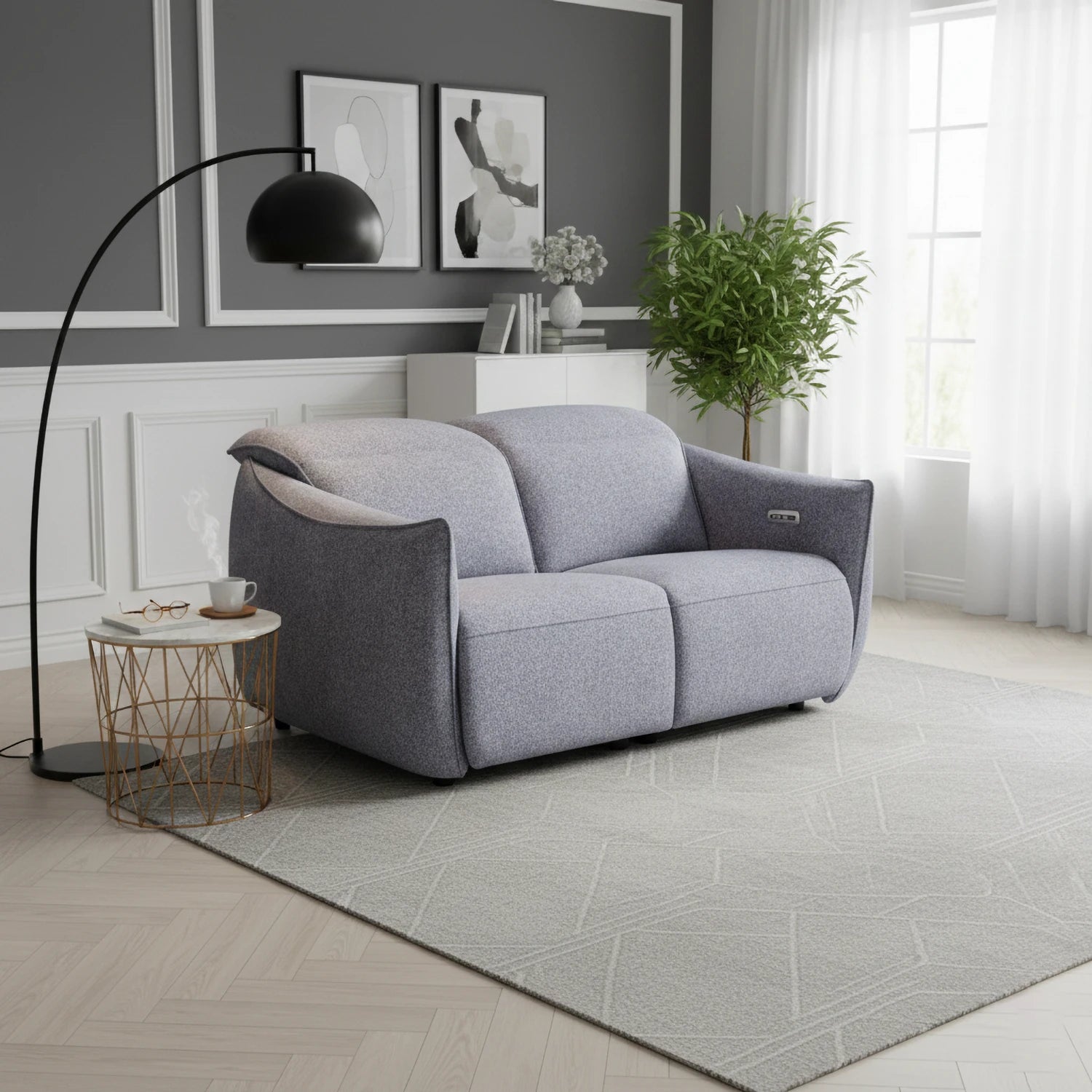 Libra Grey Fabric Power Recliner 2 Seater Sofa with Adjustable Headrests - Pendle Village Furniture