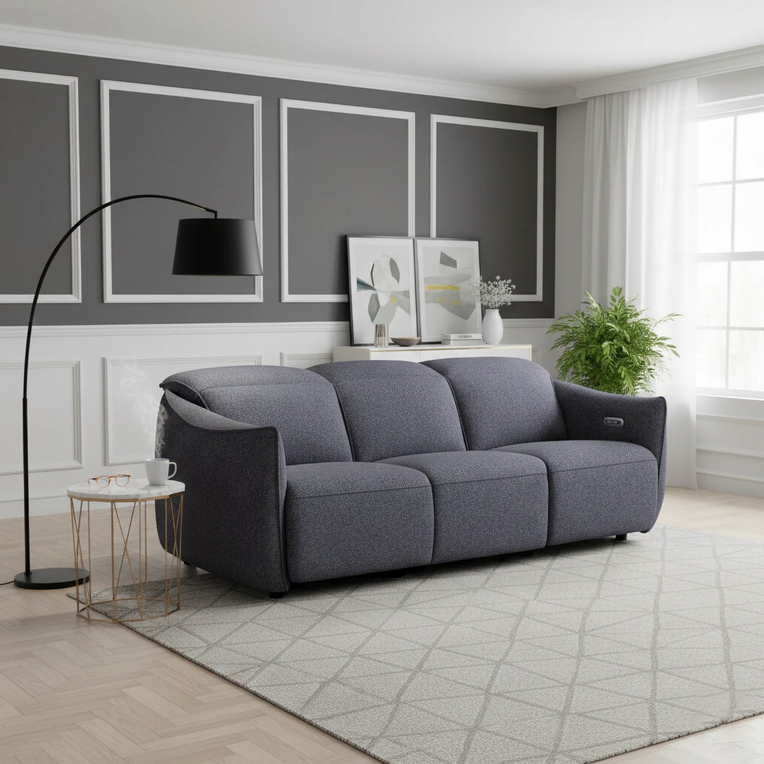 Libra Antracite Fabric Power Recliner 3 Seater Sofa with Adjustable Headrests - Pendle Village Furniture